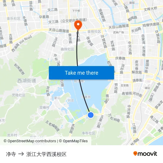 净寺 to 浙江大学西溪校区 map