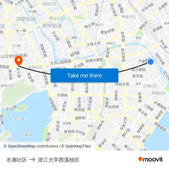 水湘社区 to 浙江大学西溪校区 map
