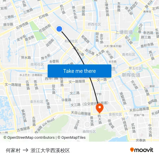 何家村 to 浙江大学西溪校区 map
