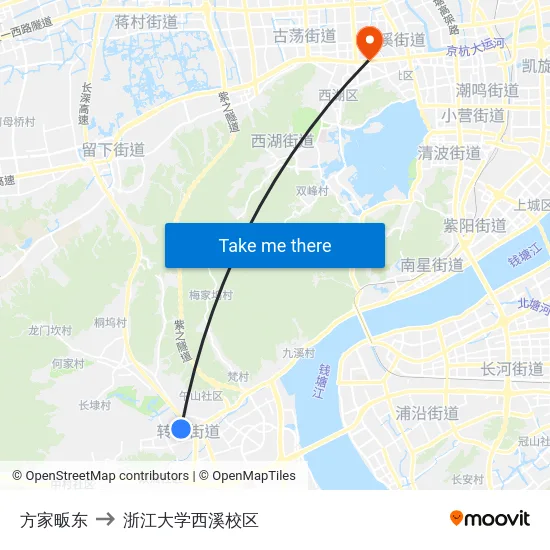 方家畈东 to 浙江大学西溪校区 map