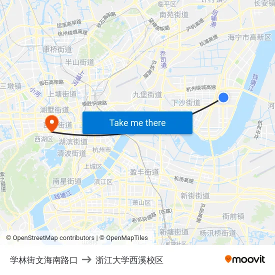 学林街文海南路口 to 浙江大学西溪校区 map