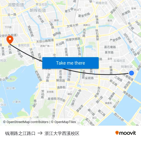 钱潮路之江路口 to 浙江大学西溪校区 map
