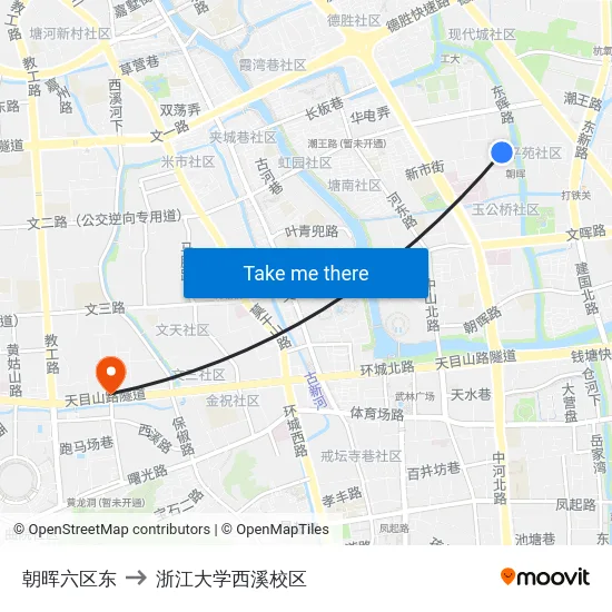 朝晖六区东 to 浙江大学西溪校区 map