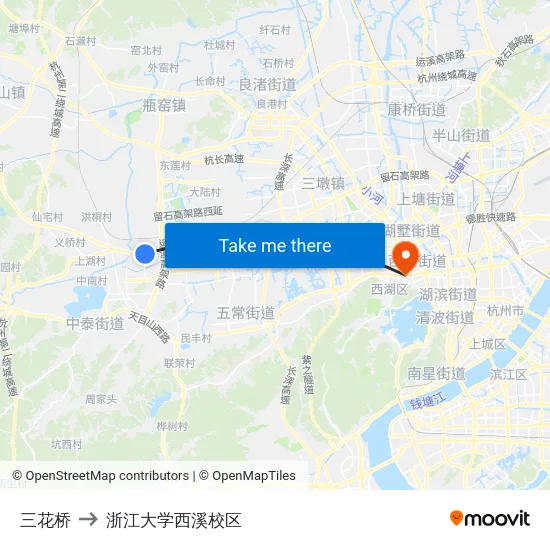 三花桥 to 浙江大学西溪校区 map