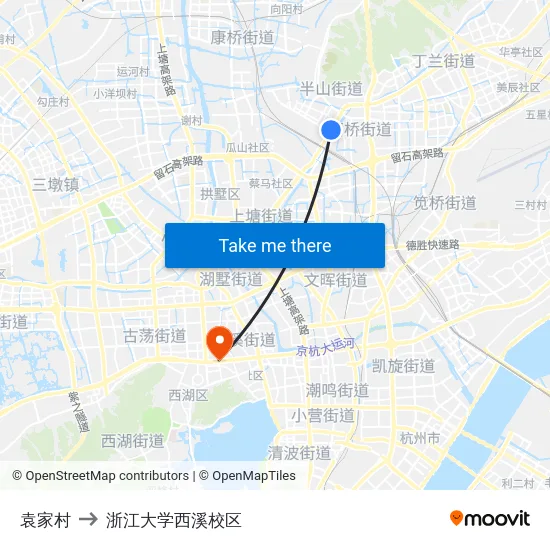 袁家村 to 浙江大学西溪校区 map