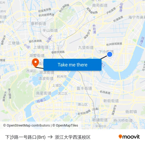 下沙路一号路口(Brt) to 浙江大学西溪校区 map