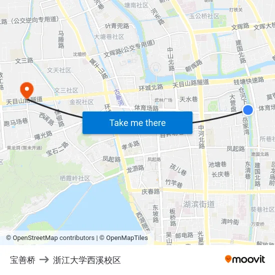 宝善桥 to 浙江大学西溪校区 map