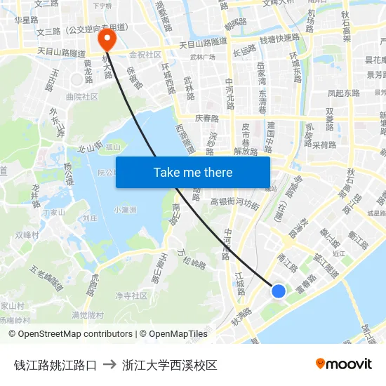 钱江路姚江路口 to 浙江大学西溪校区 map
