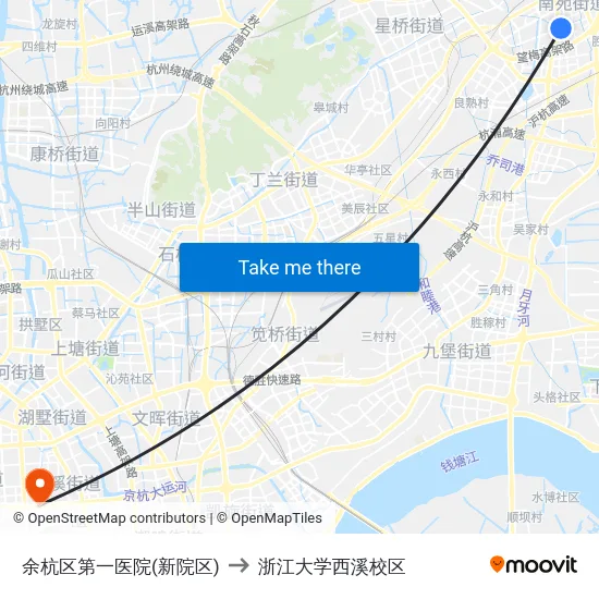 余杭区第一医院(新院区) to 浙江大学西溪校区 map