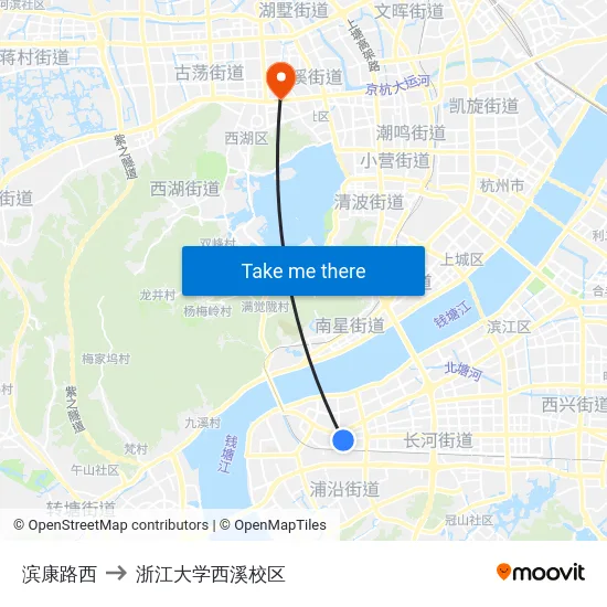 滨康路西 to 浙江大学西溪校区 map