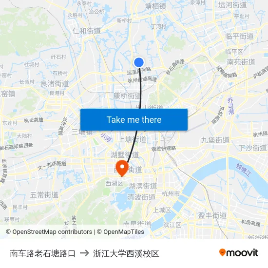 南车路老石塘路口 to 浙江大学西溪校区 map