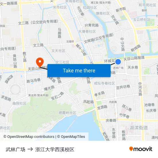 武林广场 to 浙江大学西溪校区 map