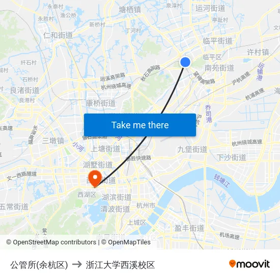 公管所(余杭区) to 浙江大学西溪校区 map