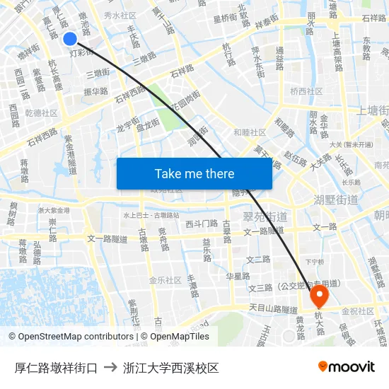 厚仁路墩祥街口 to 浙江大学西溪校区 map