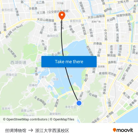 丝绸博物馆 to 浙江大学西溪校区 map