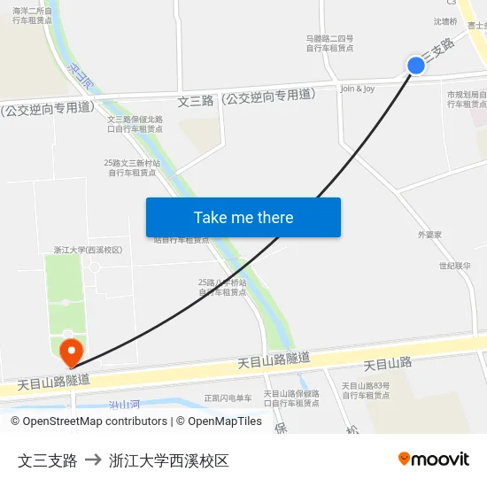 文三支路 to 浙江大学西溪校区 map