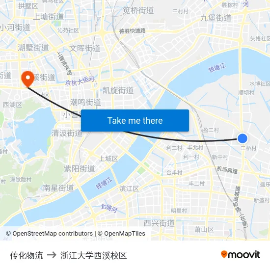 传化物流 to 浙江大学西溪校区 map