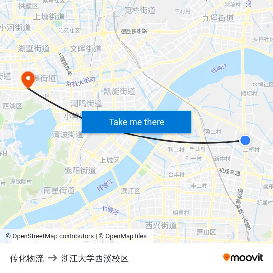 传化物流 to 浙江大学西溪校区 map