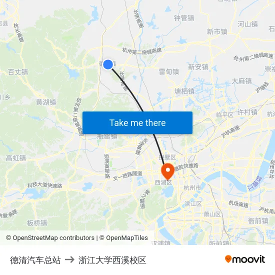 德清汽车总站 to 浙江大学西溪校区 map