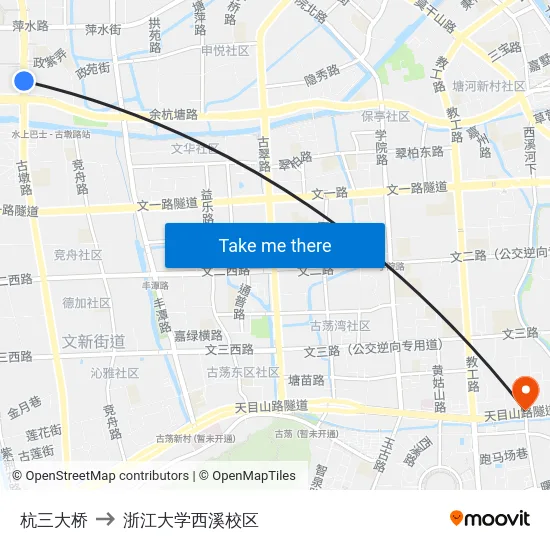杭三大桥 to 浙江大学西溪校区 map