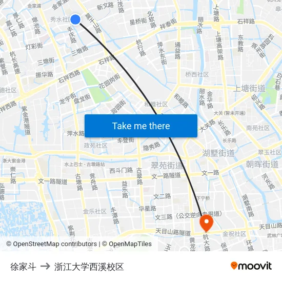 徐家斗 to 浙江大学西溪校区 map