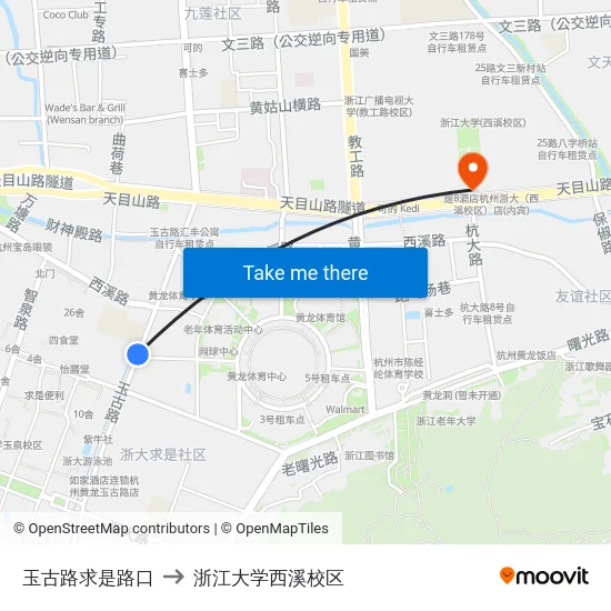 玉古路求是路口 to 浙江大学西溪校区 map