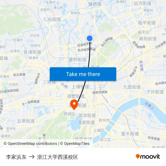 李家浜东 to 浙江大学西溪校区 map