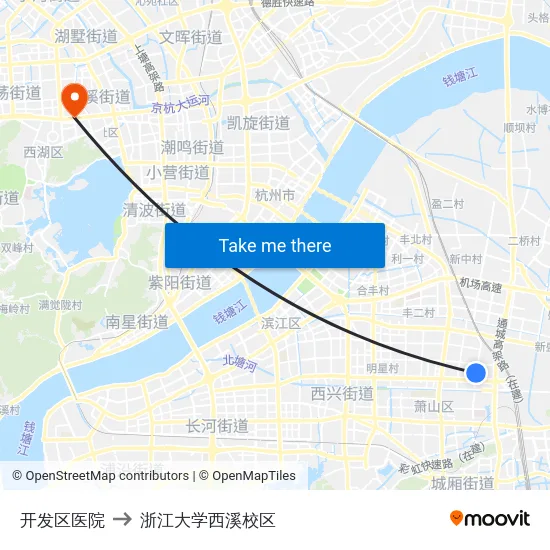 开发区医院 to 浙江大学西溪校区 map