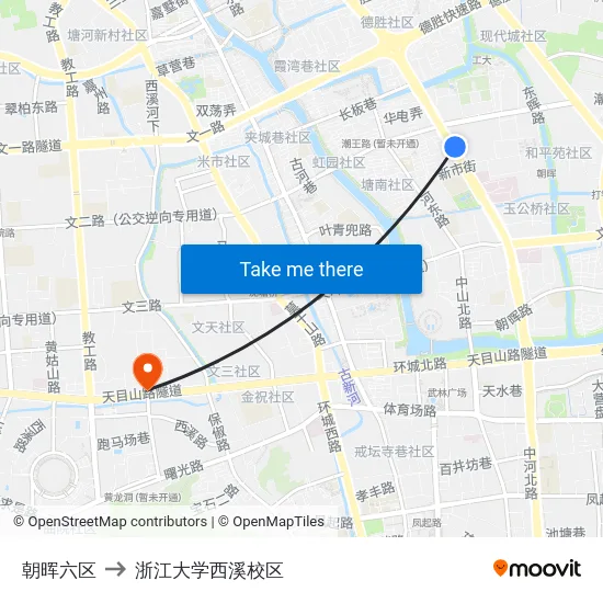 朝晖六区 to 浙江大学西溪校区 map