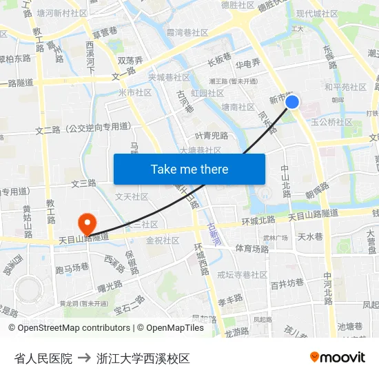 省人民医院 to 浙江大学西溪校区 map