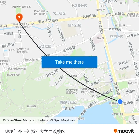 钱塘门外 to 浙江大学西溪校区 map