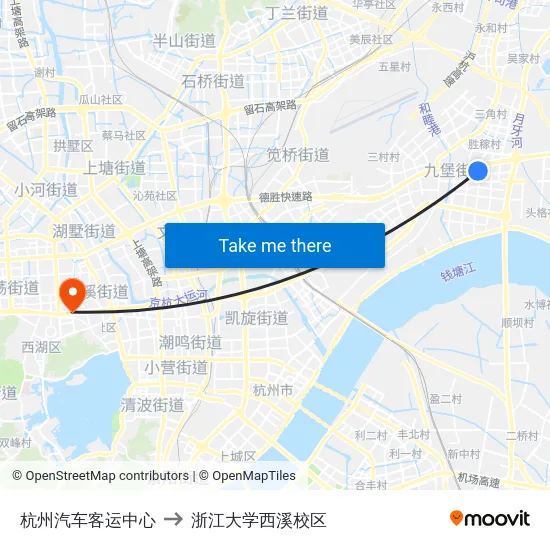 杭州汽车客运中心 to 浙江大学西溪校区 map