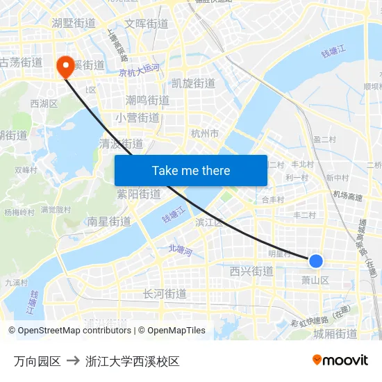 万向园区 to 浙江大学西溪校区 map