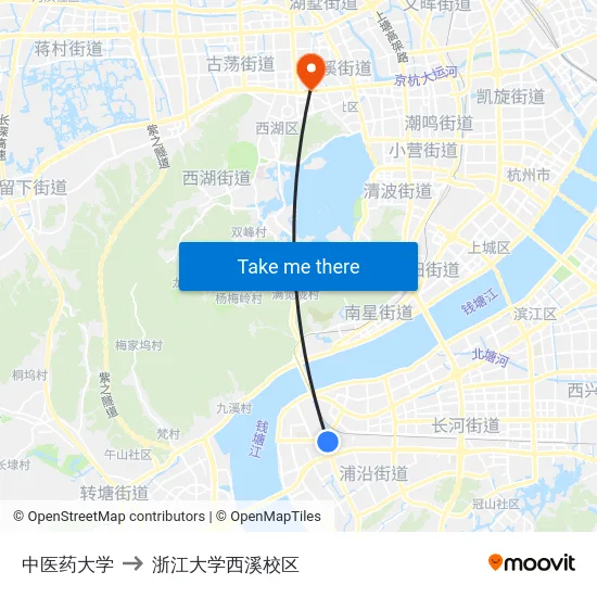 中医药大学 to 浙江大学西溪校区 map