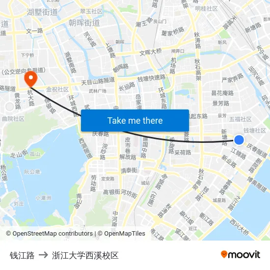 钱江路 to 浙江大学西溪校区 map