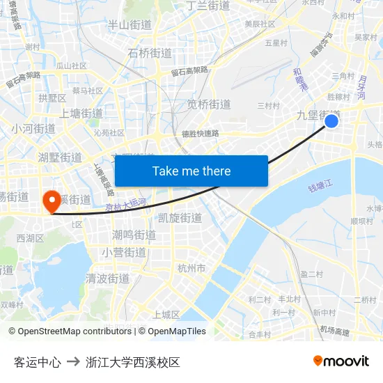 客运中心 to 浙江大学西溪校区 map