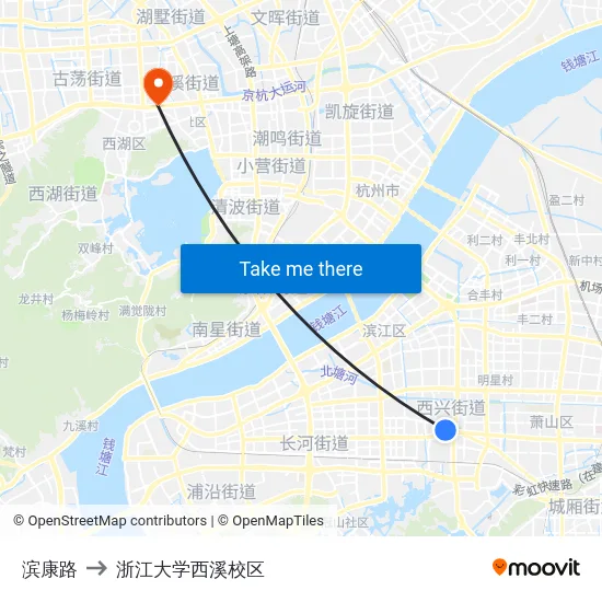 滨康路 to 浙江大学西溪校区 map