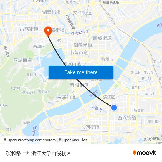 滨和路 to 浙江大学西溪校区 map