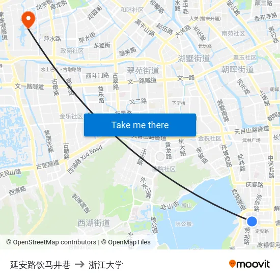 延安路饮马井巷 to 浙江大学 map