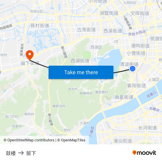 鼓楼 to 留下 map