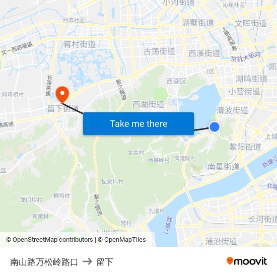 南山路万松岭路口 to 留下 map