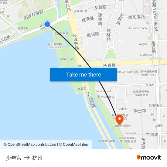 少年宫 to 杭州 map