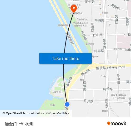 涌金门 to 杭州 map