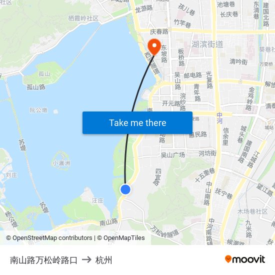 南山路万松岭路口 to 杭州 map