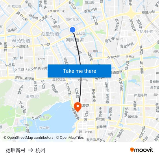 德胜新村 to 杭州 map