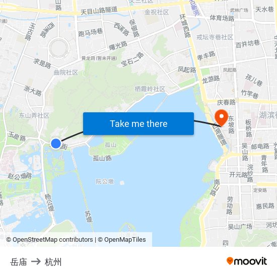 岳庙 to 杭州 map