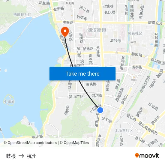 鼓楼 to 杭州 map