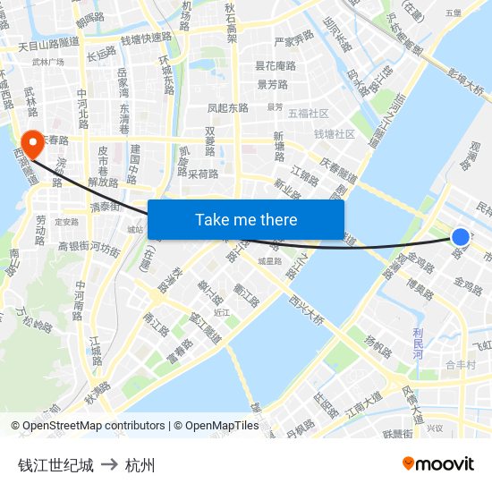 钱江世纪城 to 杭州 map