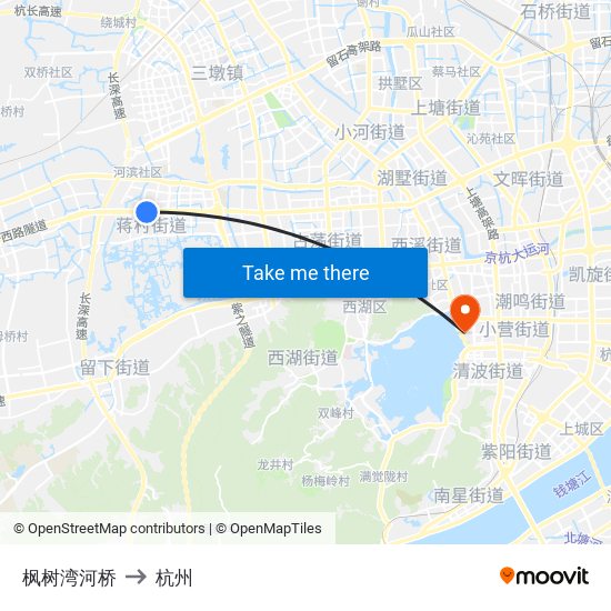 枫树湾河桥 to 杭州 map