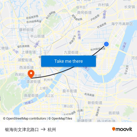 银海街文津北路口 to 杭州 map